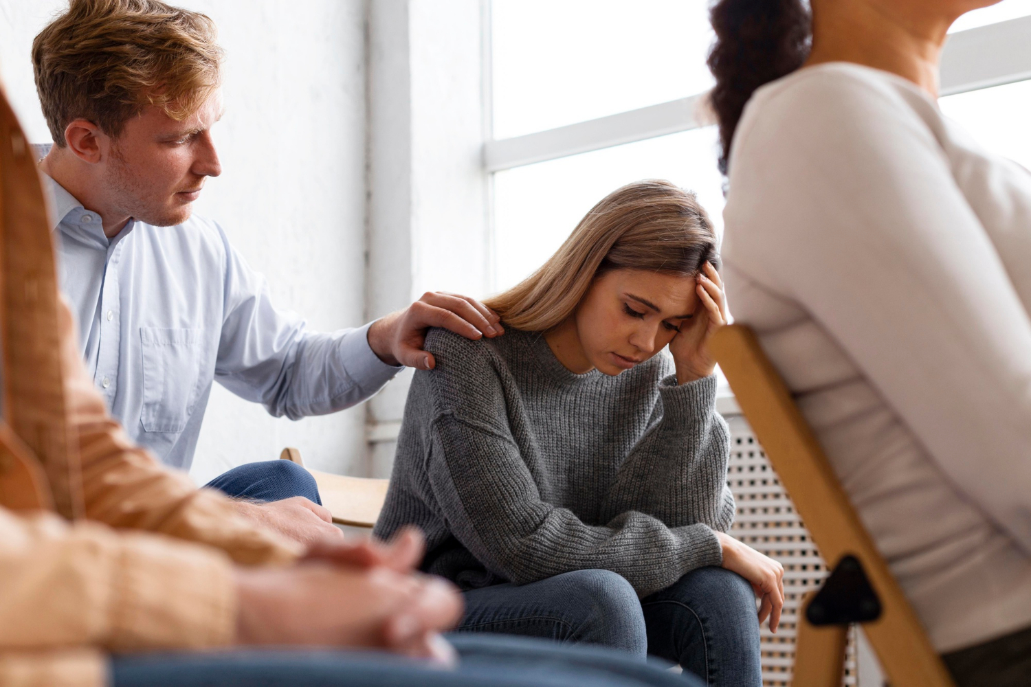 Woman participating in a mental health group therapy session